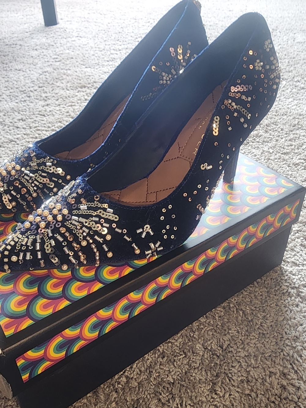 Kurt Geiger Navy Sequin Embellished Women's Heels